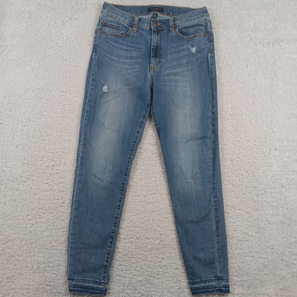 Banana Republic Skinny Jean High Rise 31/12 Blue Medium Wash Distressed Raw Hem